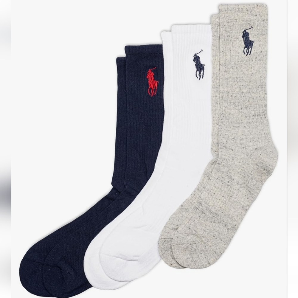 NWT Men's Ralph Lauren Polo Big Pony 3 Pairs Crew Socks - Picture 5 of 12